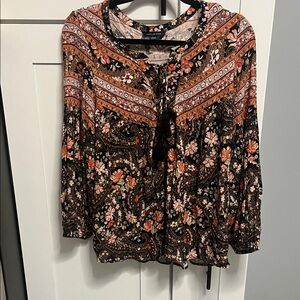 American Eagle Outfitters Floral Blouse in Black and Orange
